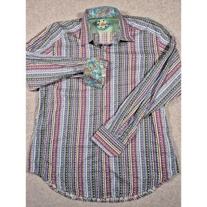 Robert Graham Button Front Striped Shirt Paisley Flip Cuff Men's XL EUC